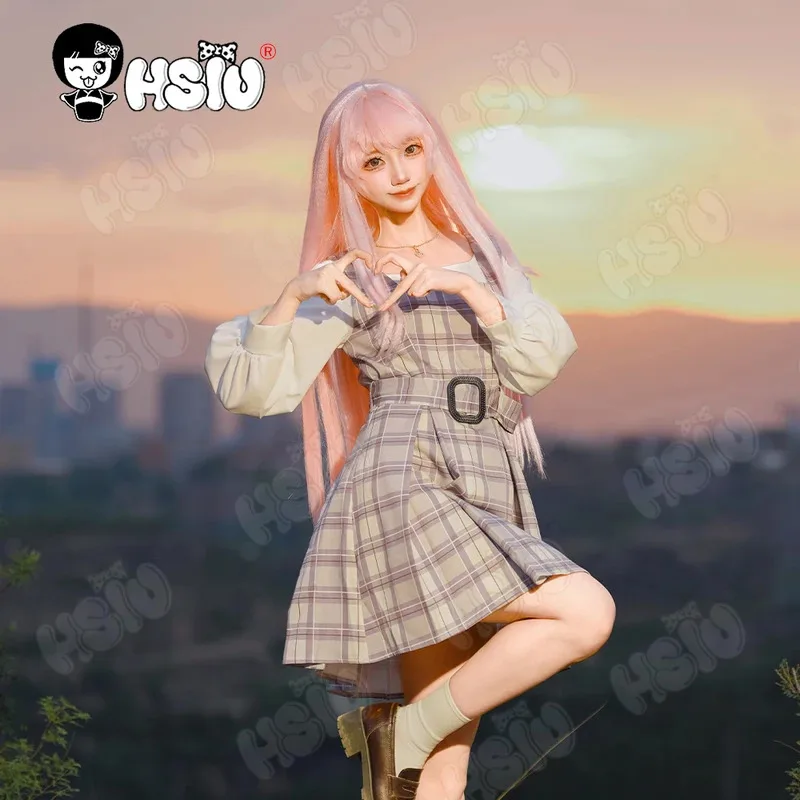 

CyAnon Chihaya Косплей Костюм Парик Синтетический парик из волокна「HSIU」Вишневый розовый длинный парик Плед юбка платье BanG Dream It's MyGO Косплей