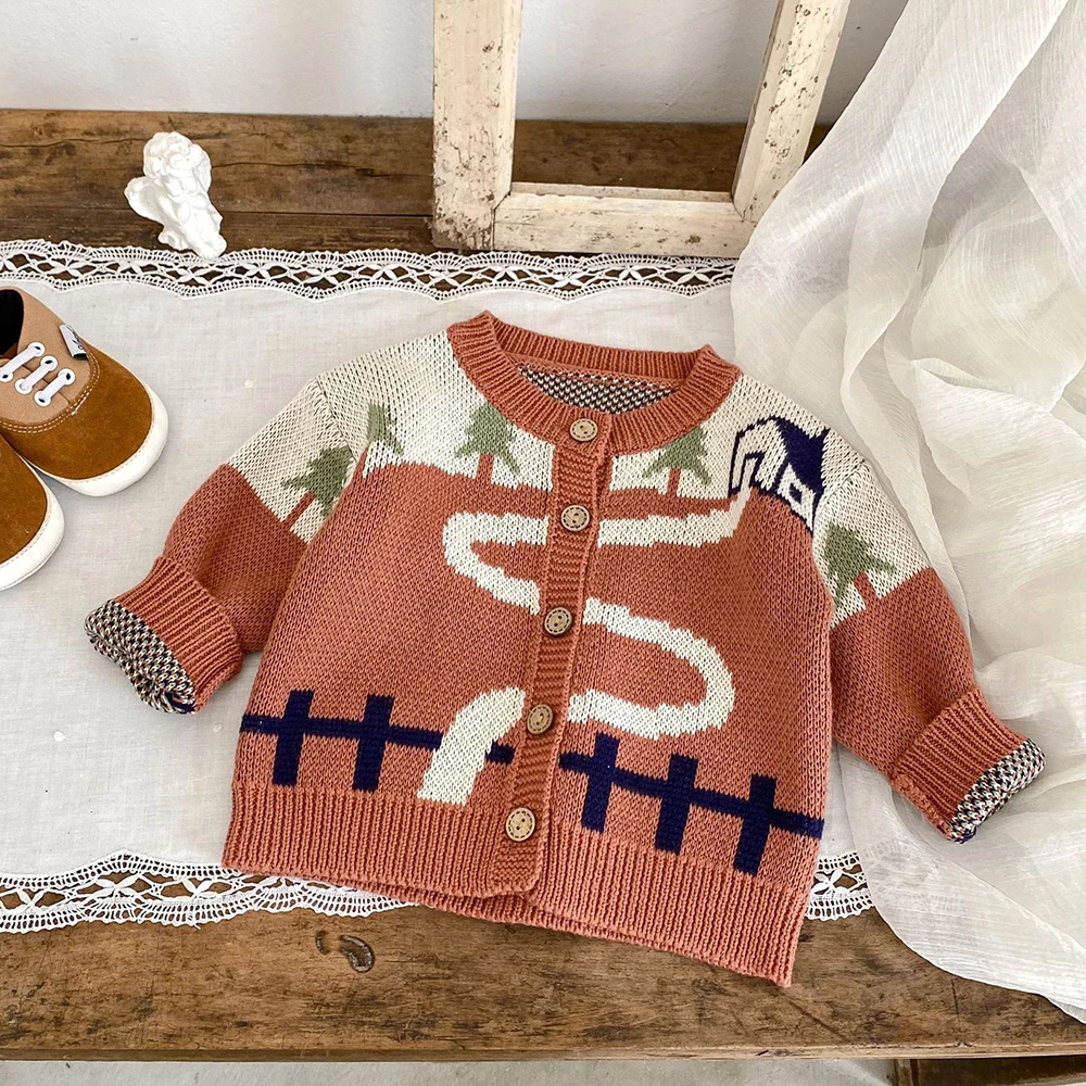 

0-3T Newbron Kid Baby Sweater Cardigan Boy Girl Winter Clothes Long Sleeve Warm Knitwear Coat Cute Sweet Thick Infant Outfit