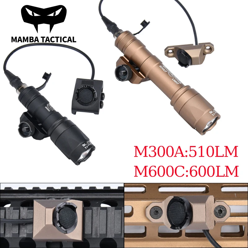 Tactical Airsoft M300A Scout Flashlight M600C Hunting LED Lighting+Metal CNC Pressure Button Remote Switch SF Plug Rail Mount