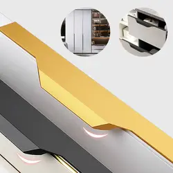 Aluminum Alloy Hidden Door Handle Kitchen Cupboard Door Knob Modern Cabinet Wardrobe Drawer Pulls Furniture Hardware Home Decor