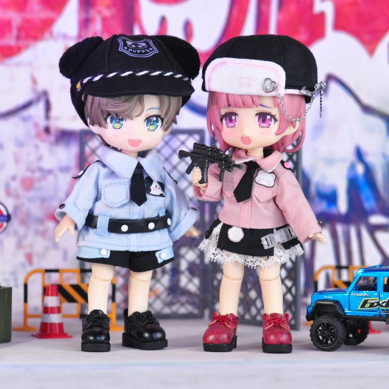 Ob11 의류 유니폼 세트 셔츠 모자 넥타이 및 반바지, gsc 바디, p9 바디, 1/12bjd ymy gsc 인형 의류 액세서리