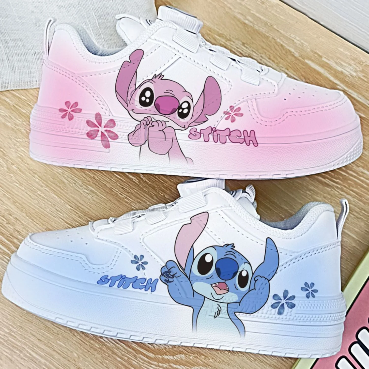 Stitch Sport Shoes Anime Disney angel Tennis Shoes Children print White Shoes Fashion Stitch Casual Sneakers Shoes 25-37