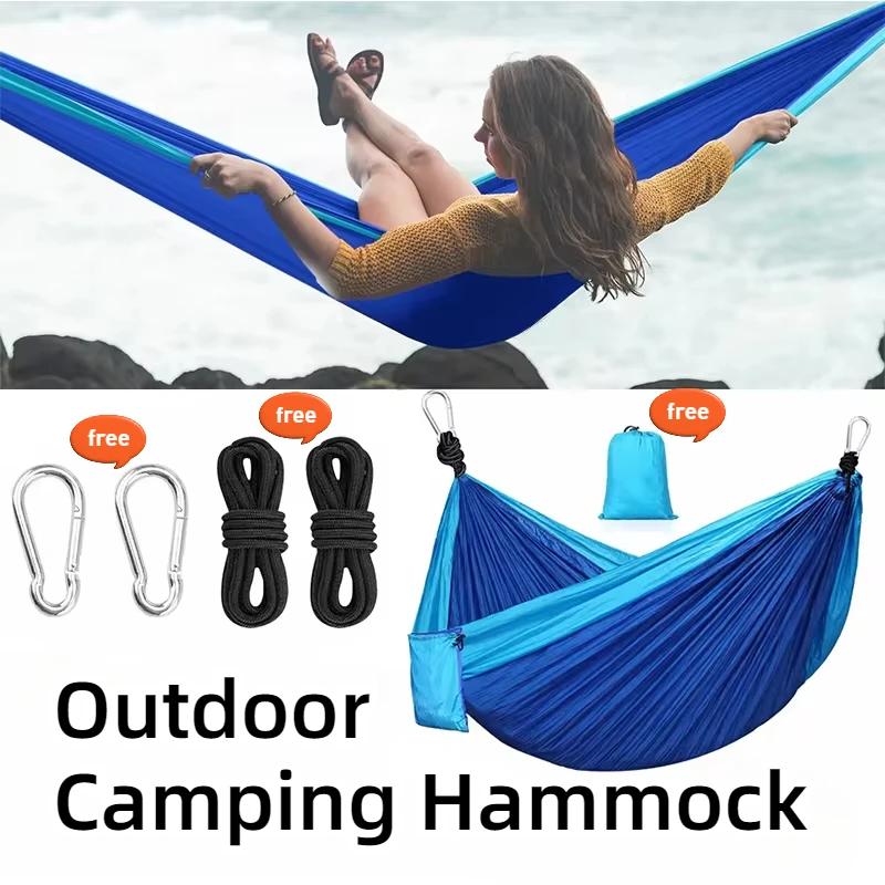 Portable Outdoor High Strength Camping Hammock Provide Hook Nylon Rope Storage Bag Picnic Comfort Parachute Fabric Hanging Bed