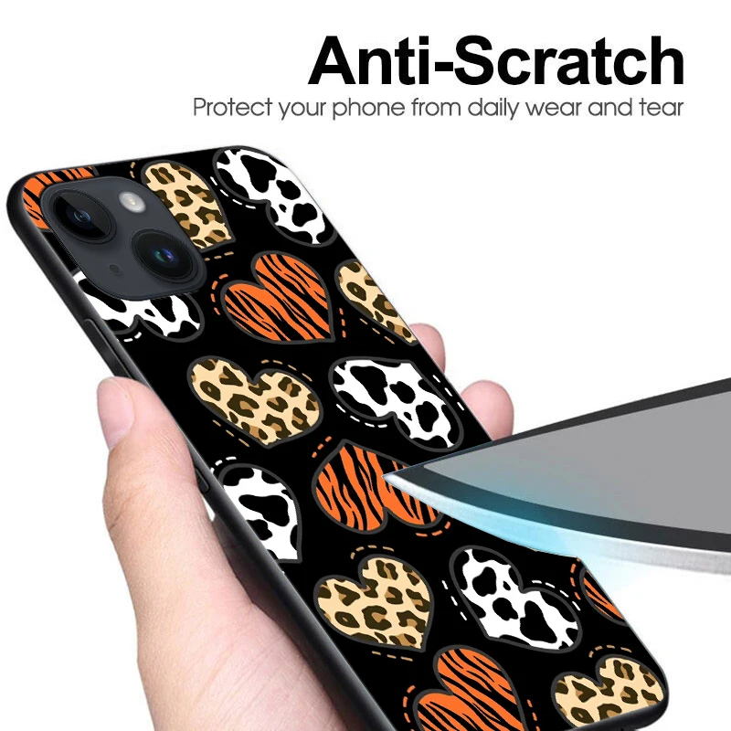 Wild Love Leopard Phone Case For Apple Iphone 16 15 14 13 12 11 Plus Pro Max Mini Cases Tempered Glass Phone Cover Shockproof