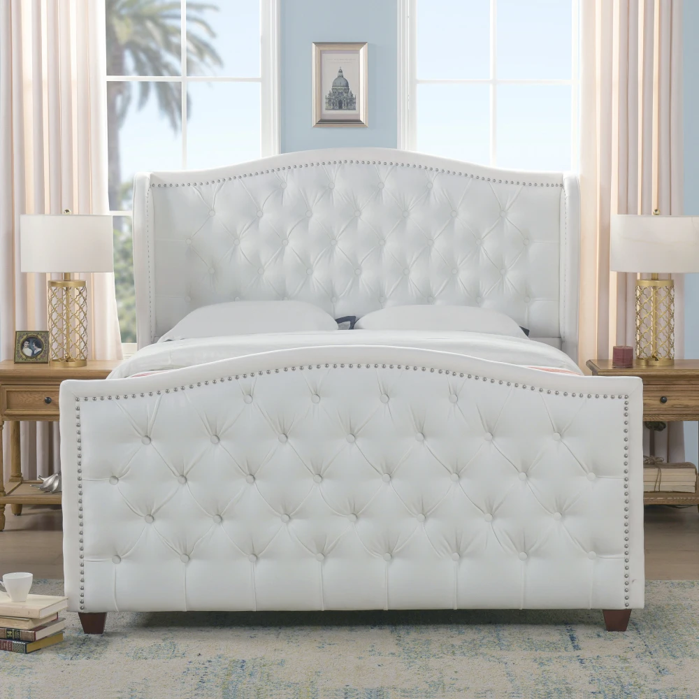 

Marcella Upholstered Shelter Headboard Bed Set, Queen, Bright White Polyester