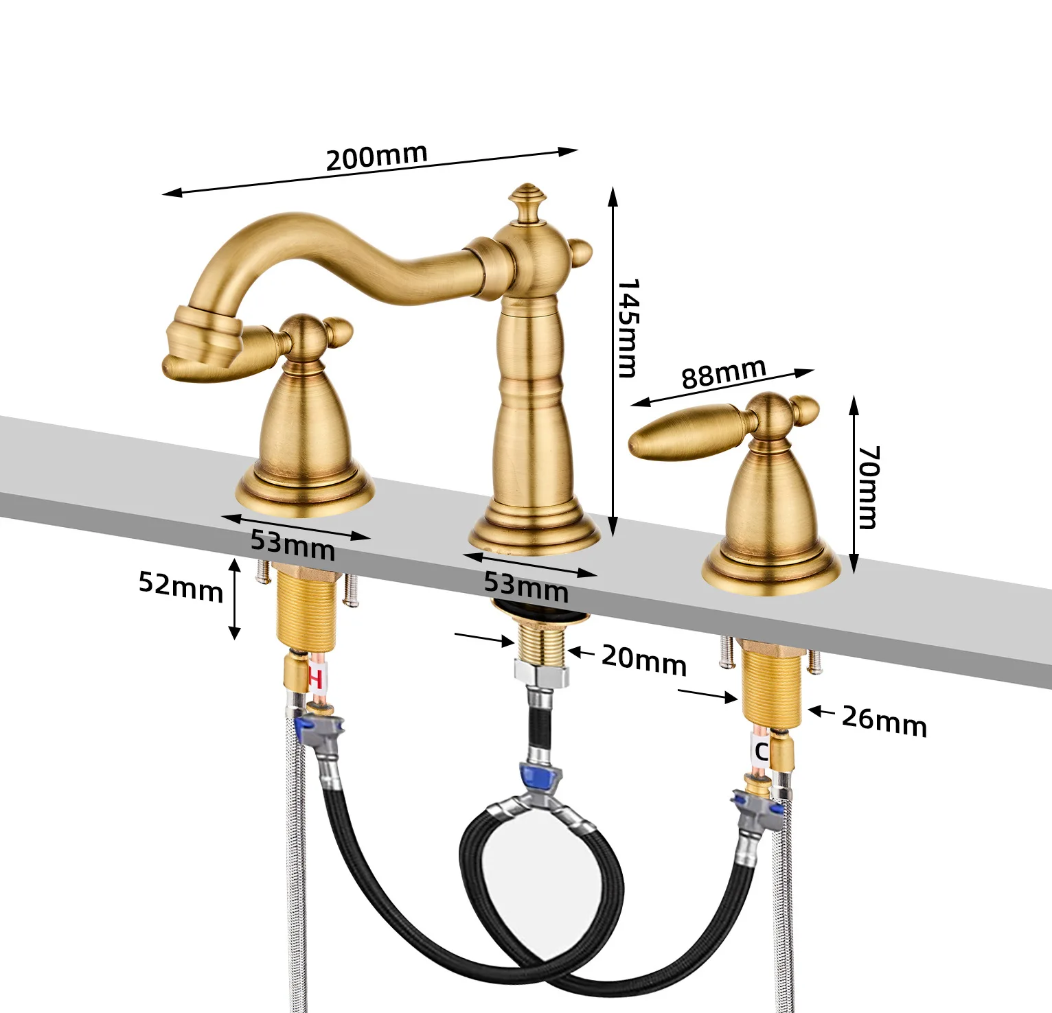 

Rose Gold Solid Brass Bathroom Basin Faucet Mixers Taps Chrome Bathtub Sink Faucet Dual Handles Black 3 holes Bathtub Faucet
