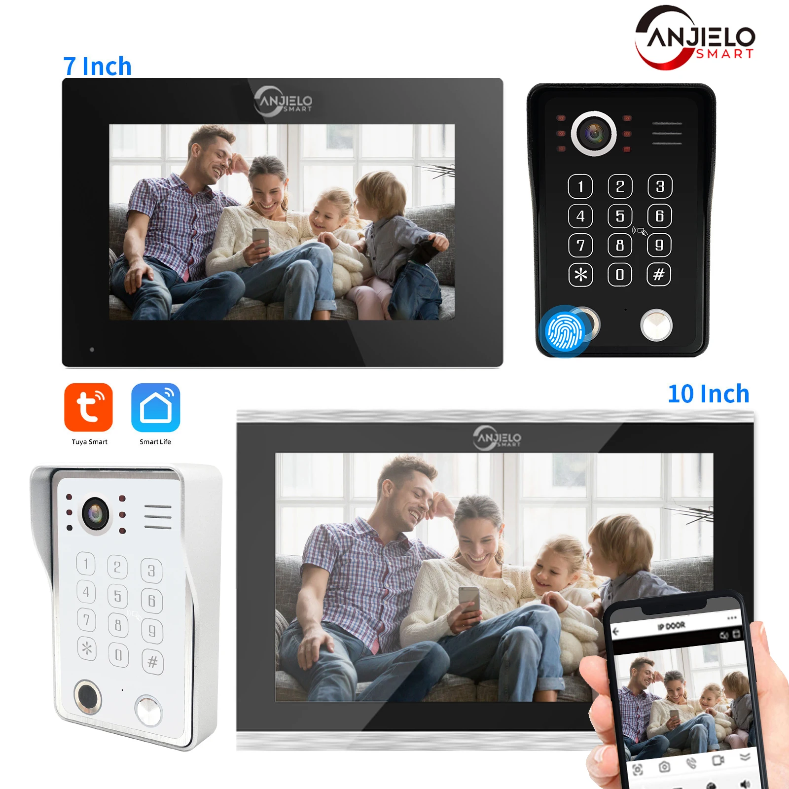 

Video Intercom Tuya 7/10 Inch Doorphone Touch Screen with Wired Doorbell 1080P 148° APP Password Fingerprint Card Swipe Monitor