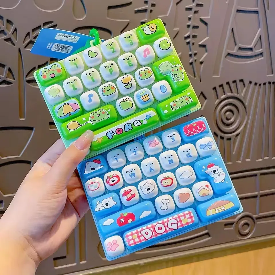 Portable squishy keyboard stress relief toy; cute rabbit, frog, and cat animal shaped toy; press-to-decompress keyboard keychain view 6