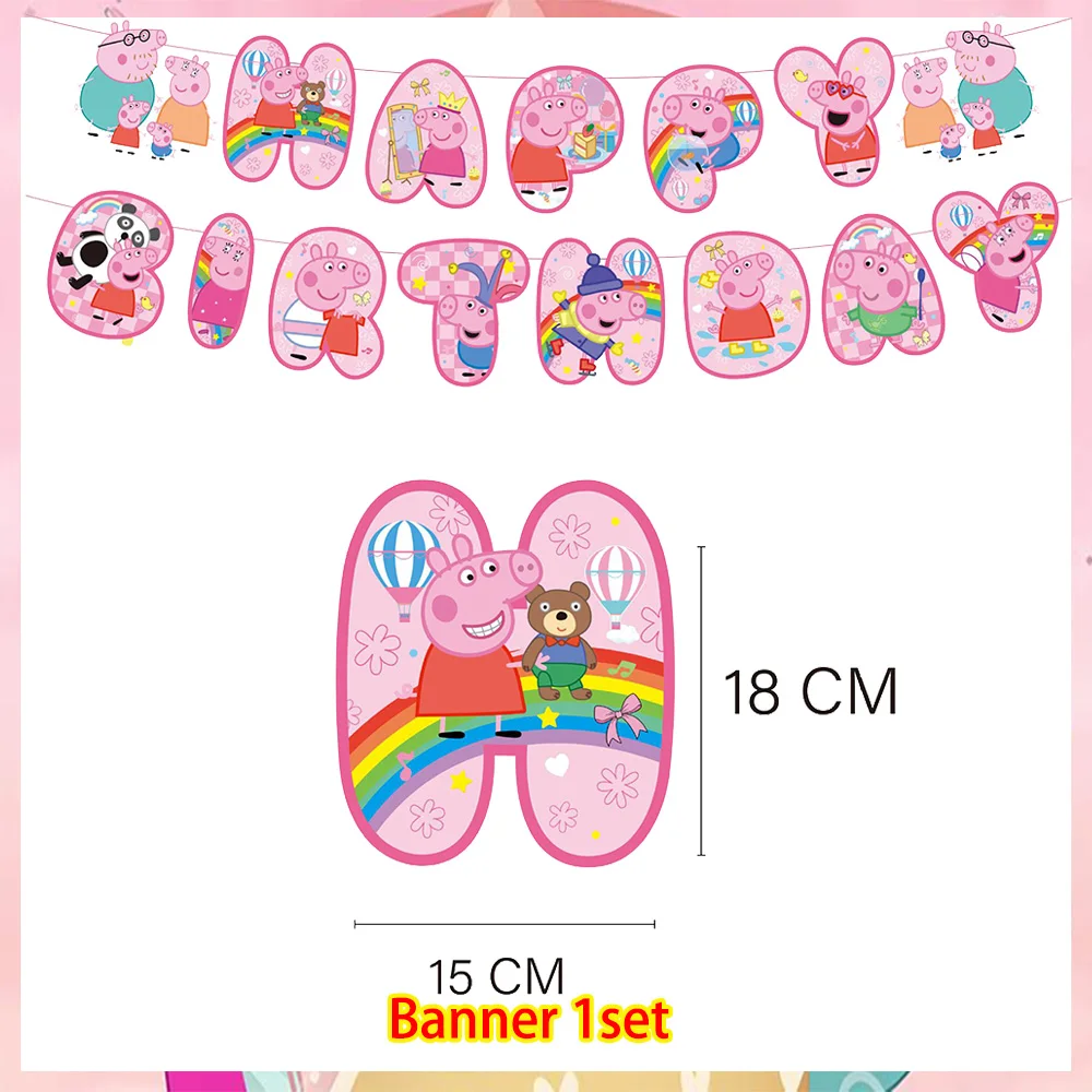 Cartoon Rosa Peppa Pig Geburtstagsparty Dekorations-Set George Pig Partyzubehör Teller Kindergeburtstag Geschenke Babyparty – Detail 31
