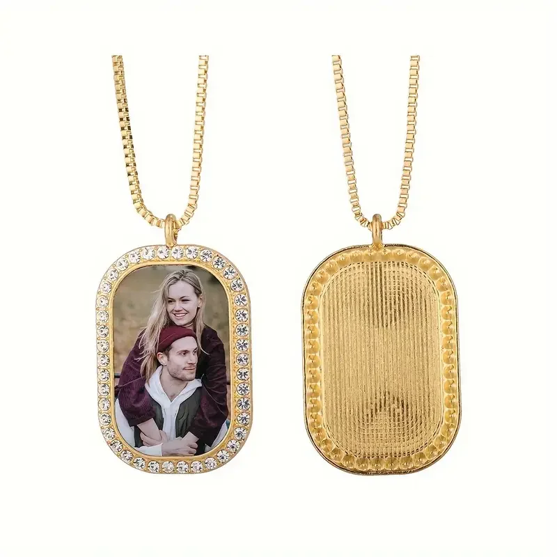 Collar con foto personalizada para mujer: regalo de San Valentín personalizado con diamantes de imitación brillantes