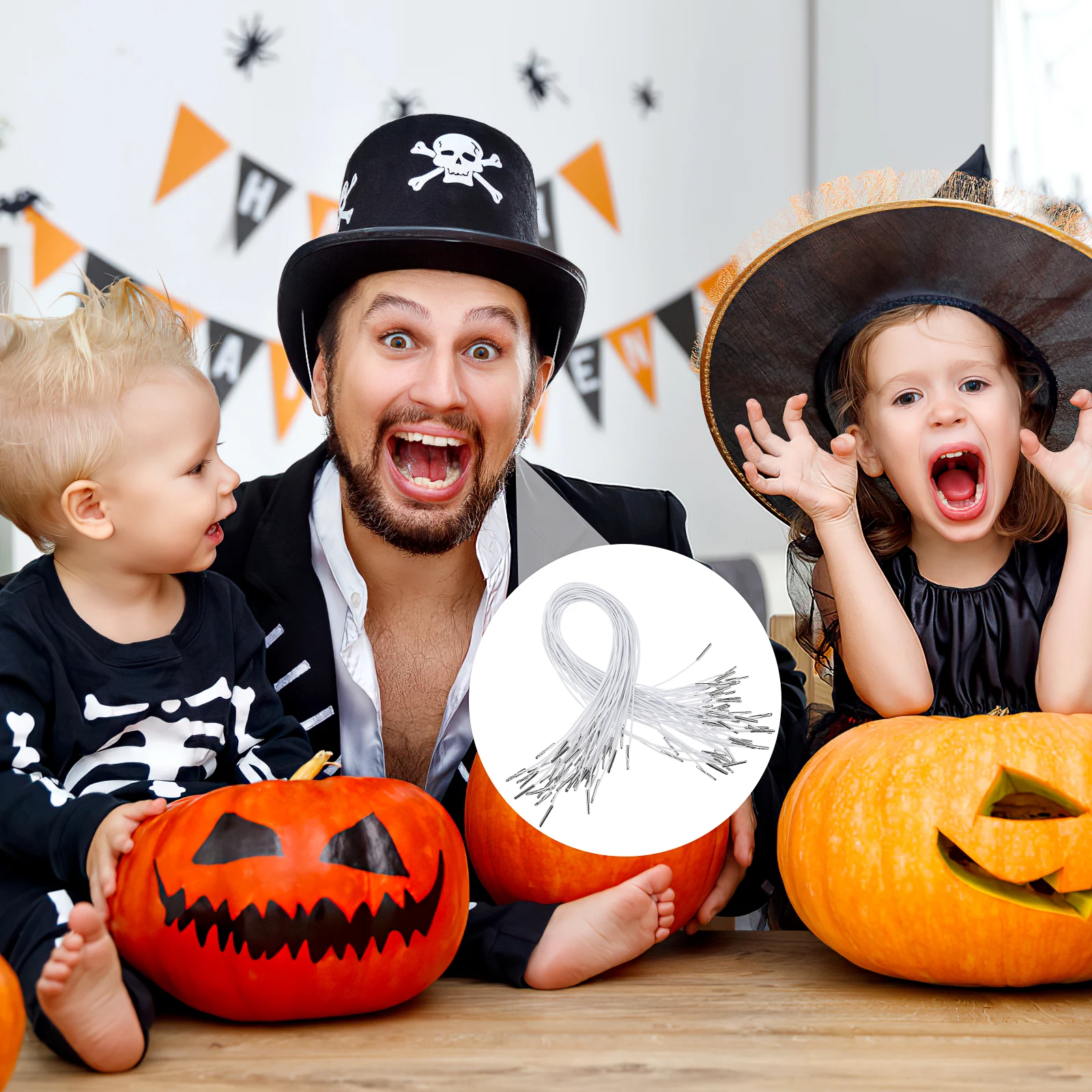 

50Pcs Flat Elastic Cord for DIY Masks Stretch Round String Loop Hoodie Drawstring Cords Replacement Metal Barbs Fasteners