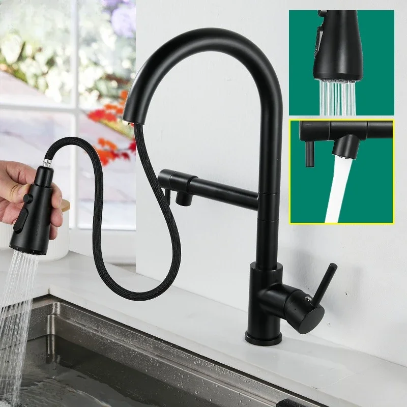 Kitchen 3-in-1 Water Filtration Faucet: Pull-Out Style | Choose a Kitchen Faucet | Hot and Cold Water Multifunctional Faucet