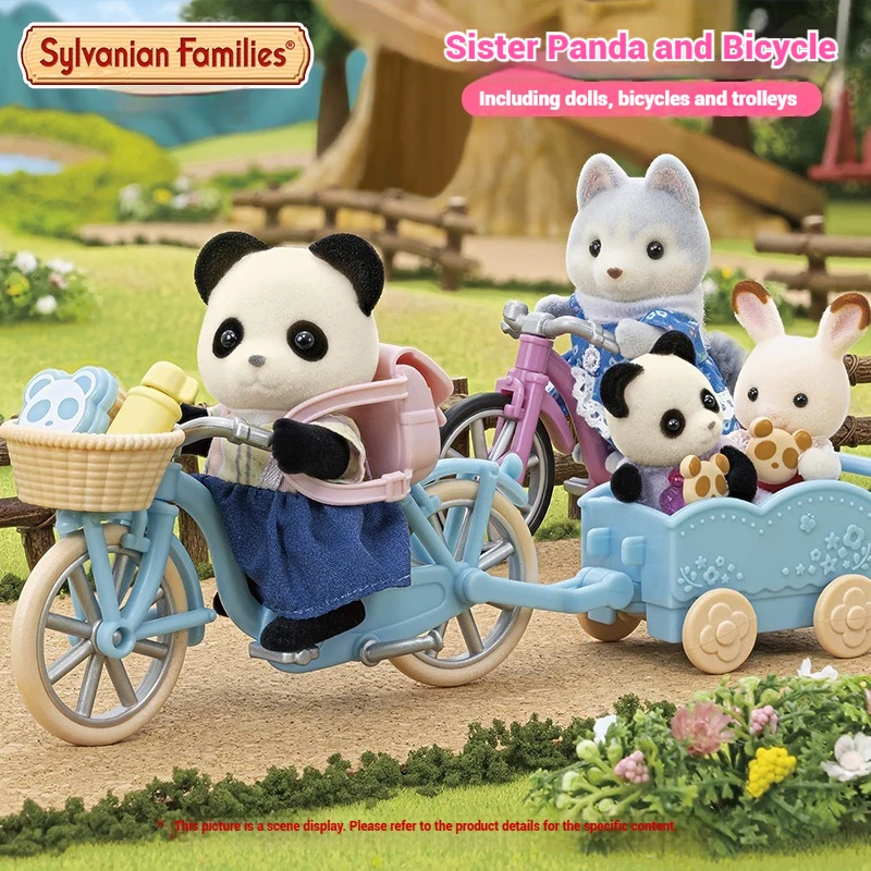 Authentic Senbei Family Anime Character Panda Sister and Bicycle Play Set Doll Room Decoration Collection Doll Birthday Gift