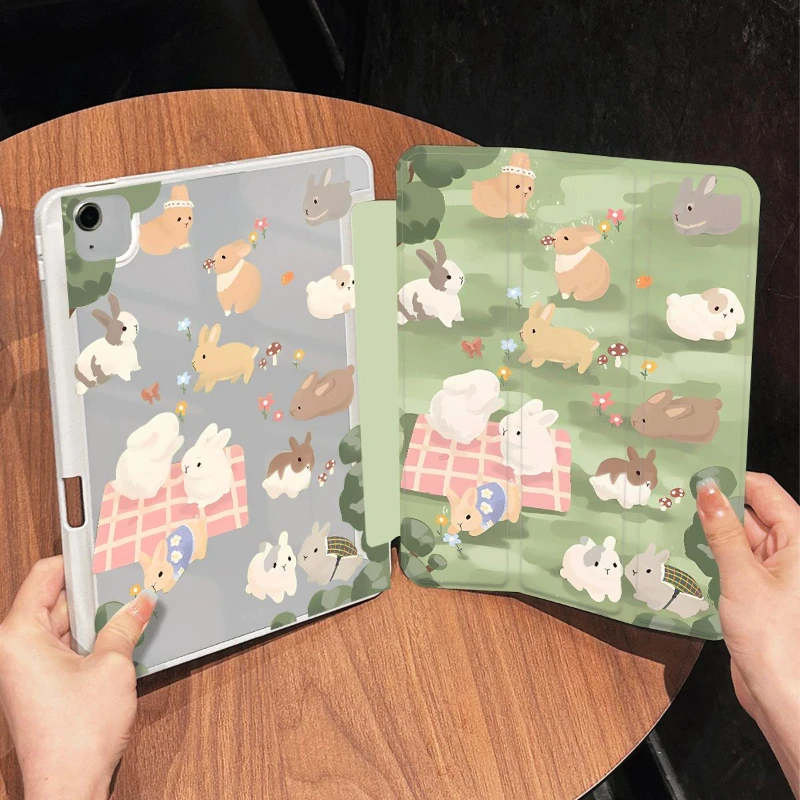 Smart Cover with Pencil Holder for IPad Air 6 Case IPad 10th Gen Air 4 Air 5 10.9 2020 Pro11 IPad 10.2 7th 9th 8th Rabbit Picnic