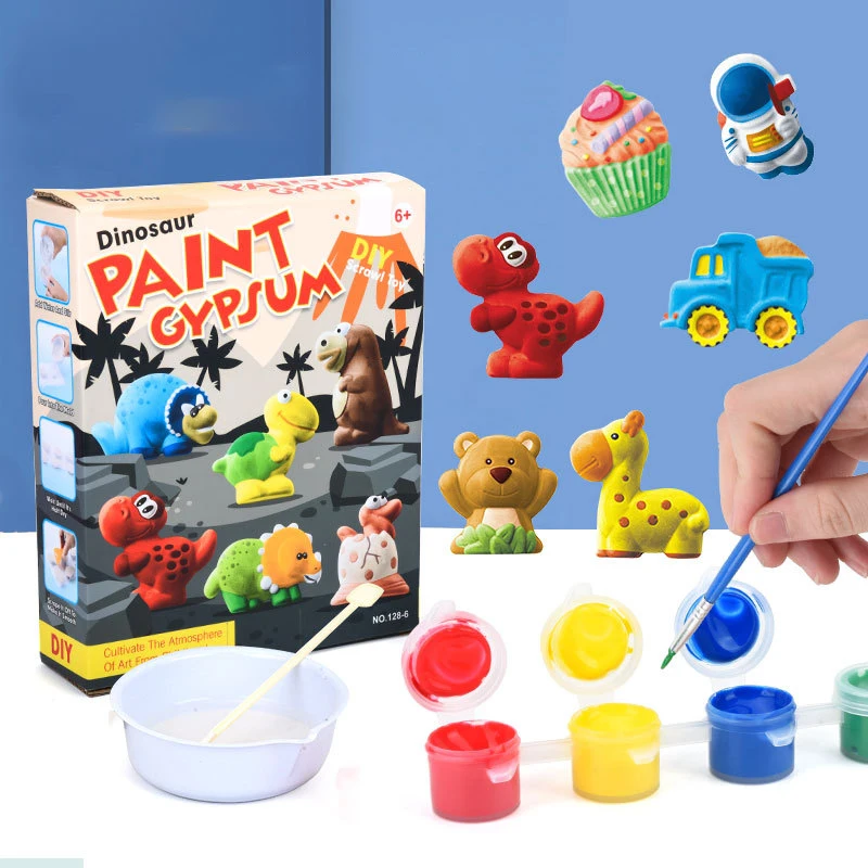 Kids Plaster Painting Kit DIY Paint Your Own Figurines Crafts Arts Toy Set for Boys Girls Birthday Christmas Gift(A)