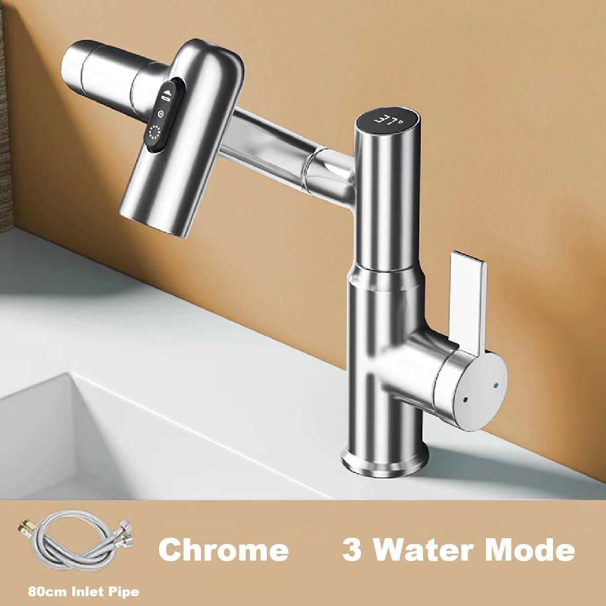 

Intelligent LED Digital Faucet,360°Swivel Arm,3-Water Mode,Height Adjustable,Copper Mixer Tap for Kitchen&Bathroom