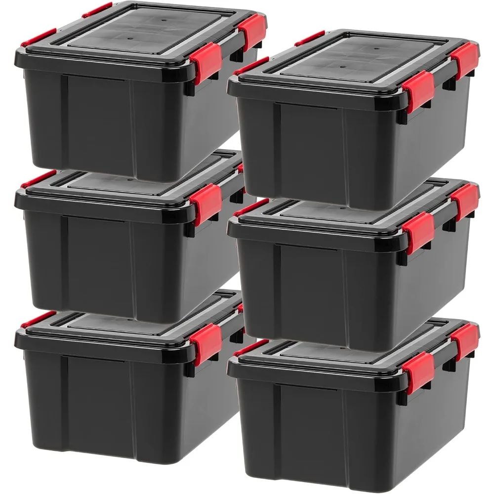 

USA 19 Qt Storage Box with Gasket Seal Lid, 6 Pack - BPA-Free, Made in USA - Heavy Duty Moving Containers with Tight Latch