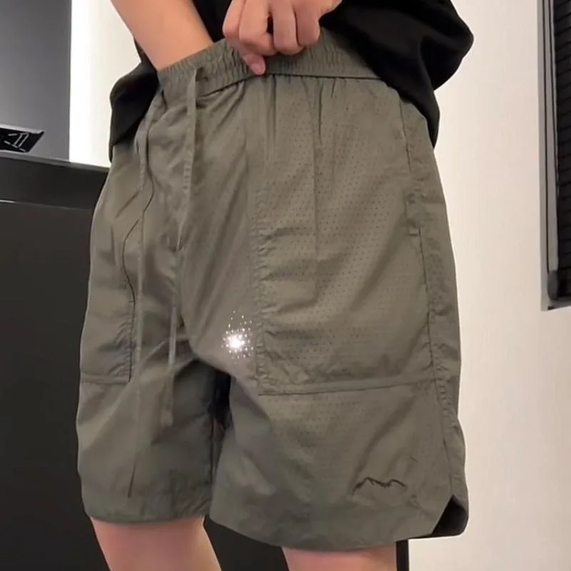 

New Breathable Mesh Sports Pants Men's Solid Color Thin Shorts Summer Quick-drying Loose Casual Pocket Five-point Pants Male