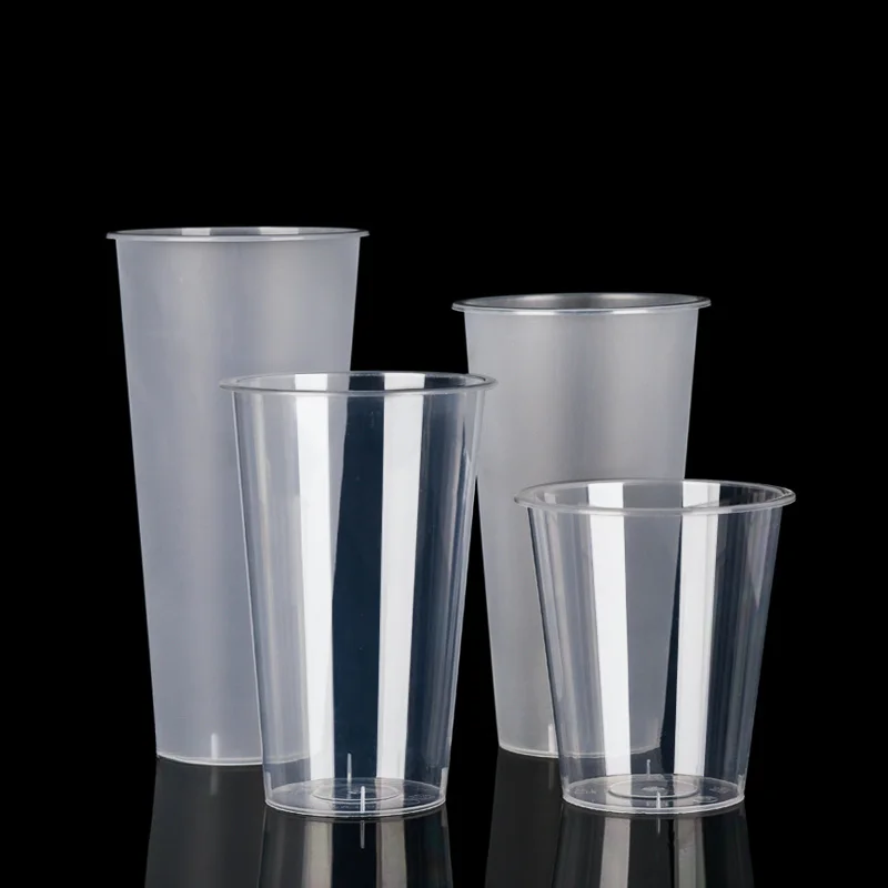 100pcs Juice Milk Tea Cups 90 Caliber Food Grade Beverage Coffee Packag Transparent Frosted Disposable Injection Molding Cup
