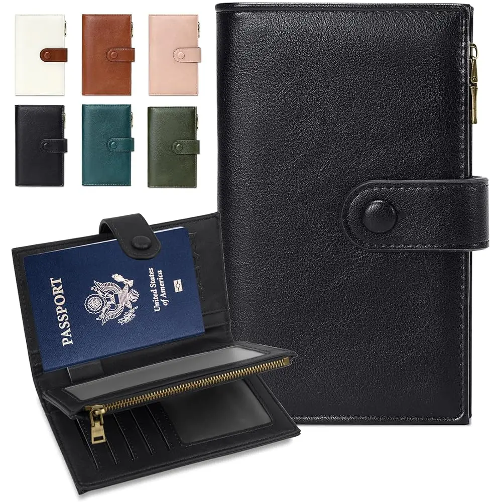

Держатель для паспорта для путешествий, кошелек для паспорта с защитой от RFID, дорожный кошелек для женщин и мужчин, кожаная обложка для паспорта на молнии