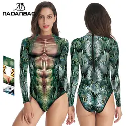Nadanbao Sexy Swimsuits Women Long Sleeve Swimwear Cosplay Animal Snake Tiger Costumes Elastic Slim Swimming Bodysuits