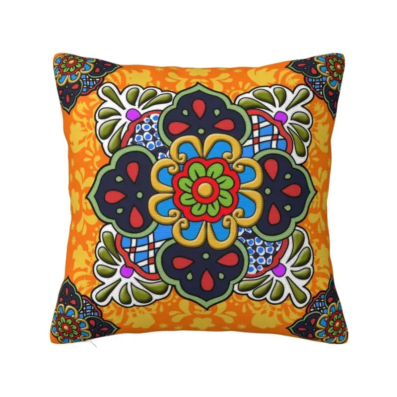 

Mexican Talavera Flower Ceramic Tile Cushion Cover Velvet Throw Pillow Case for Sofa Car Square Pillowcase Bedroom Decoration