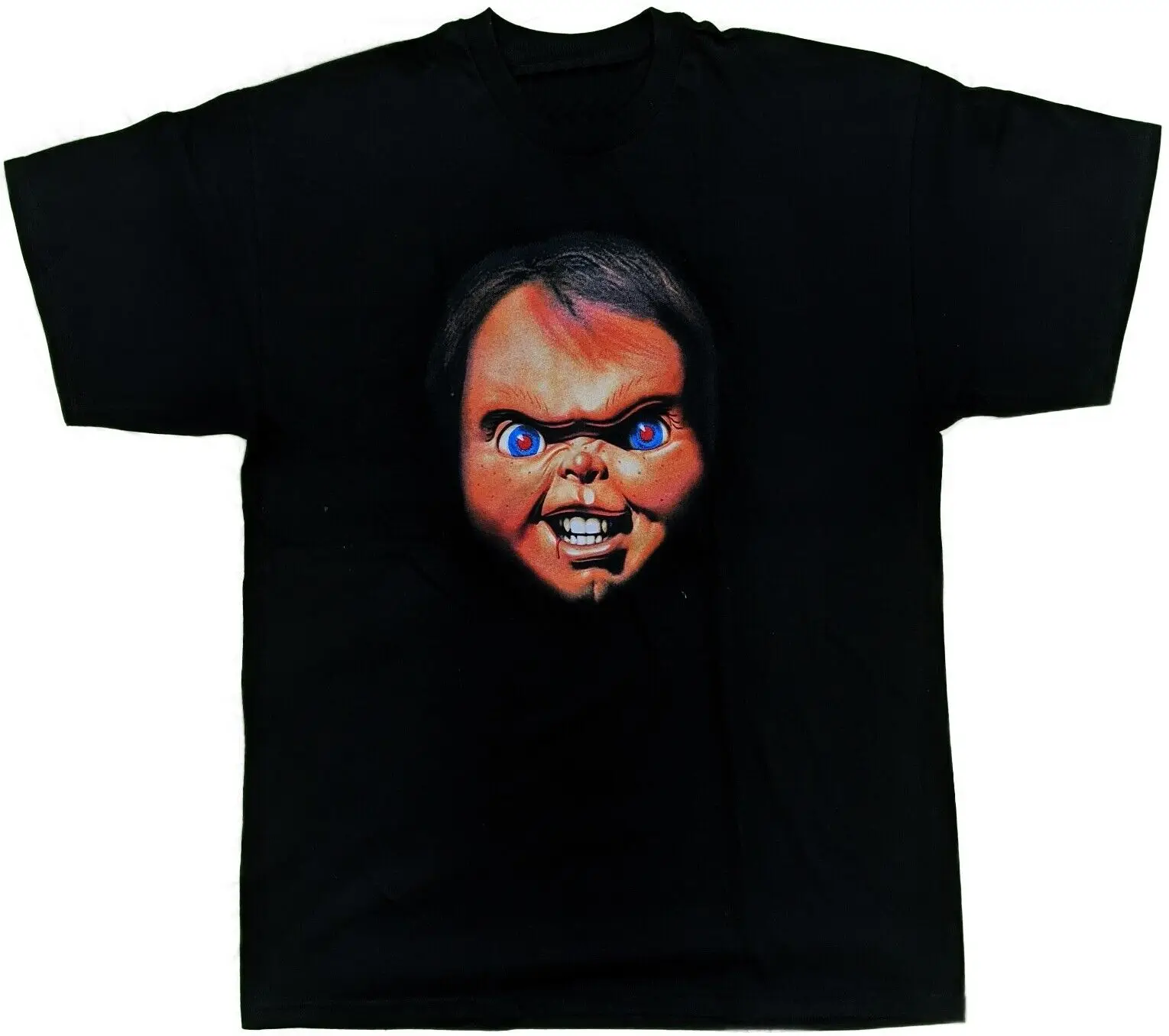 Chucky Scary Face Print Mens Black T-Shirt Childs Play