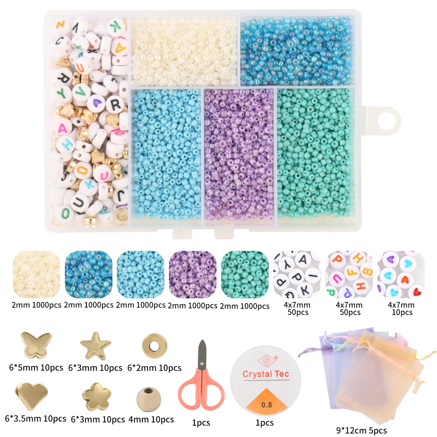 

5000pcs Boxed Beads Kits Czech Glass Seed Acrylic Letter Beads Jewelry Making Kit Set Elastic Cord for Girls Kids DIY Bracelets