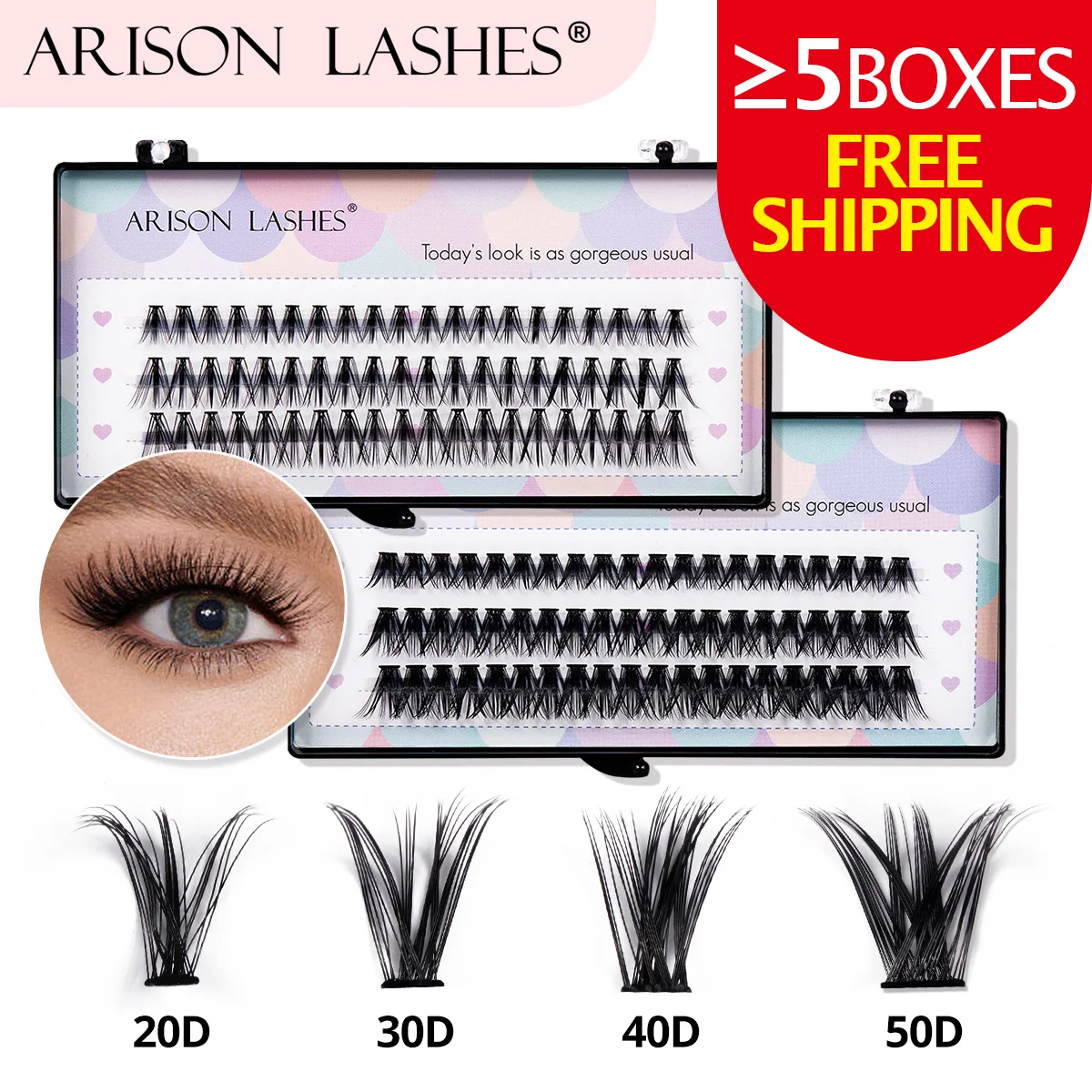 ARISON 60 Volume DIY Clusters Lashes Dovetail Segmented Eyelash Extension Makeup Tools Eyelashes Bundles Natural Soft Cute Lash