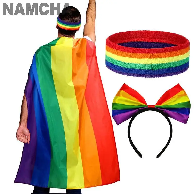 

2024 LGBT Rainbow Flag Cape Pride Month Cloak Shawl Hair Bands Bow Stretch Headbands Digital Printing Holiday Party Supplies