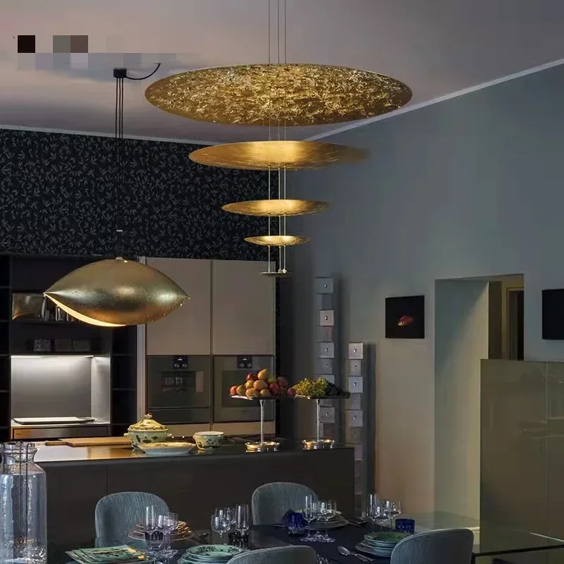 High-end Designer Art Gold Round Pendant Lights Hotel Hall Foyer Shop Suspension Lamp Wire Adjustable Glittering Luxury Novelty