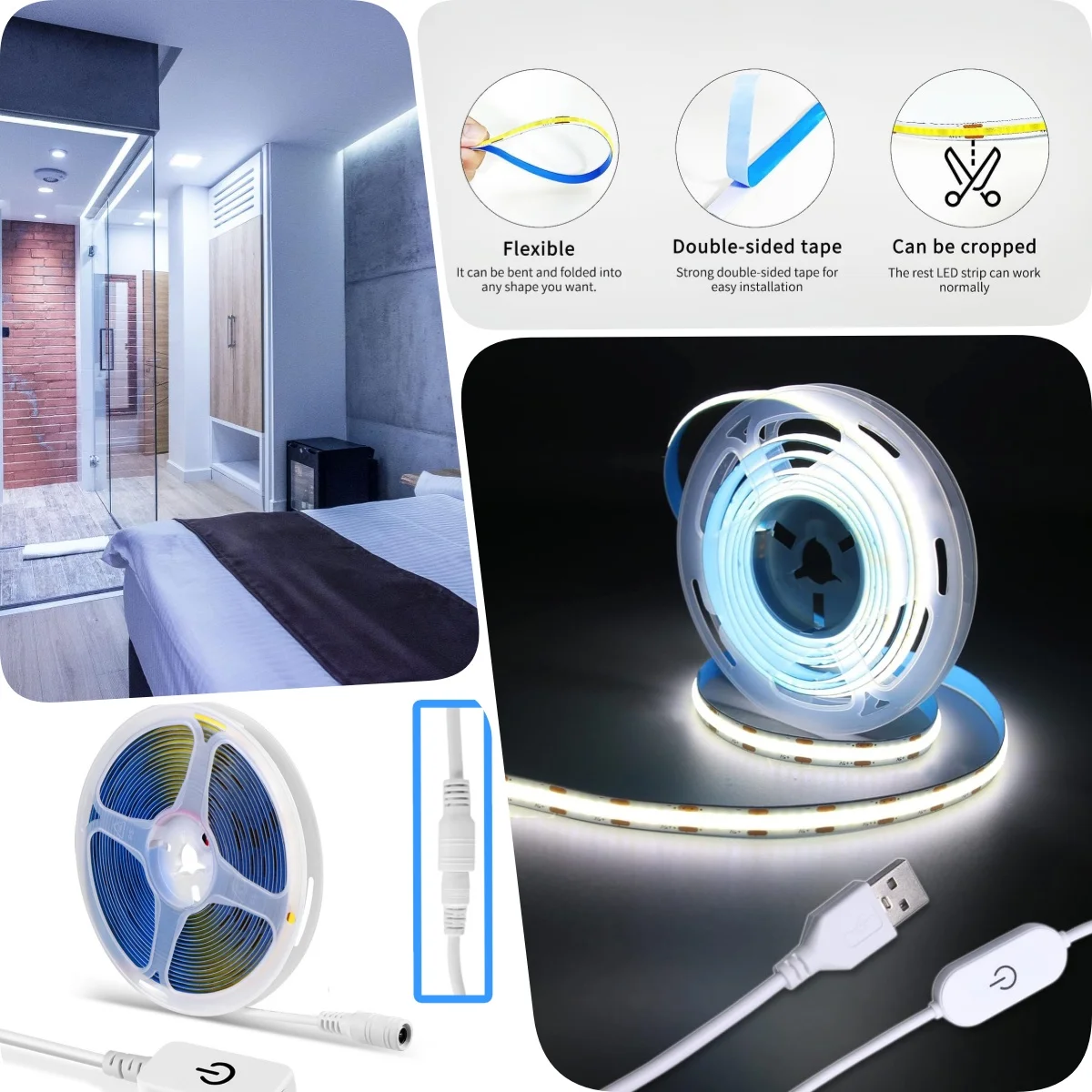 5V USB COB LED light bar 1m/2m/3m waterproof flexible dimmable LED light bar indoor and outdoor light in the bedroom. image 2