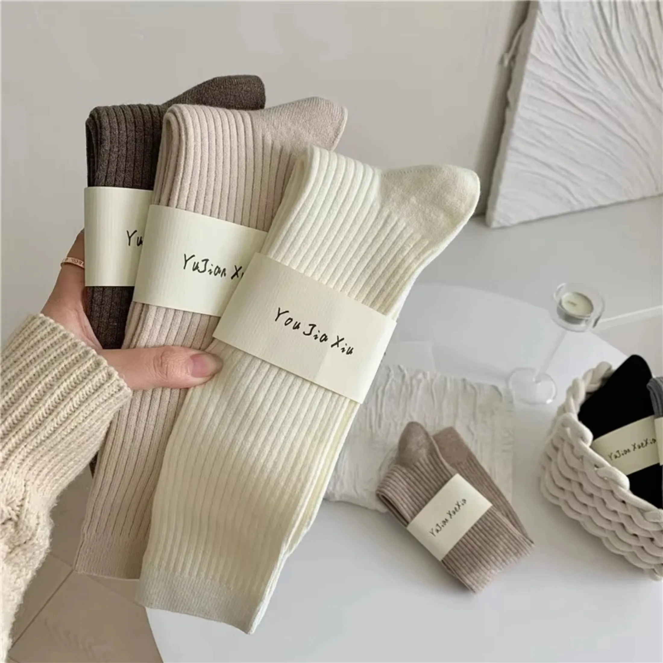 Women Long Socks Cashmere Women Boot Solid Wool Thigh Stocking Skinny Casual Cotton Over Knee-High Fluffy Female Long Knee Sock