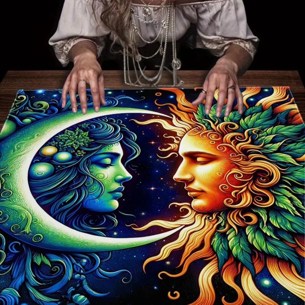 Mystic Square Tarot Table Cloth Multiple Sizes 2D Print Astrology Board Game Stars Meditation 100 Polyester Washable Party Decor