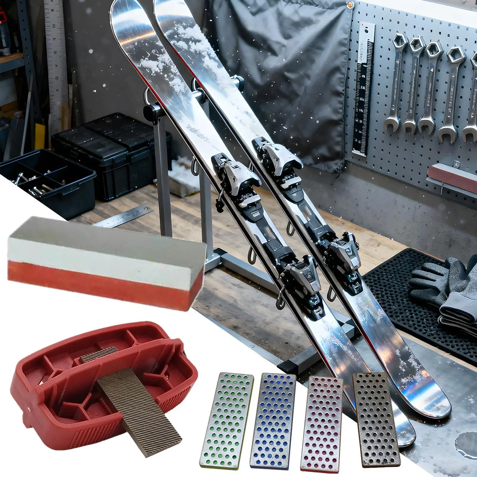 

All-in-One Ski Edge Tuner Kit Ergonomic Grip, Diamond Stone & File for Easy DIY Ski & Snowboard Maintenance at Home