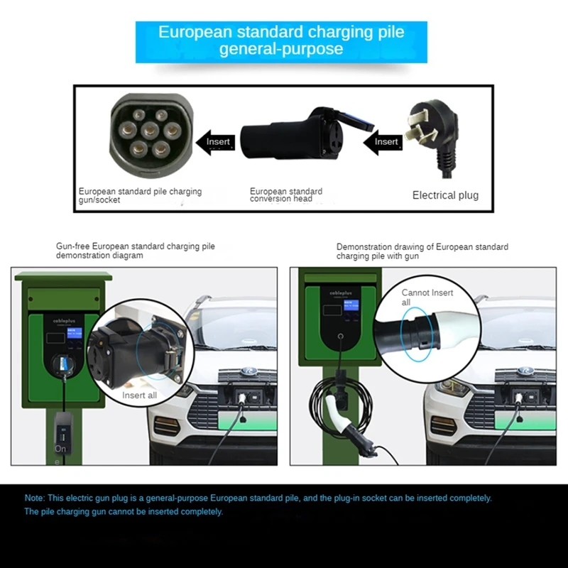 Adapter Plastic Adapter High Quality 16A Electric Vehicle EVSE Portable EV Plug Type 2 To 2 Pin Socket,EU Plug