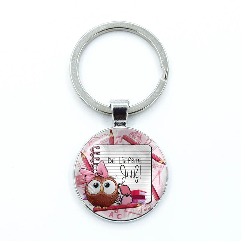 VOOR DE Liefste Juf Sleutelhanger Glass Keychain Keyring Anneau Porte Clef Bedankt Juf Cadeau Letter Thank You Dear Teacher Gift