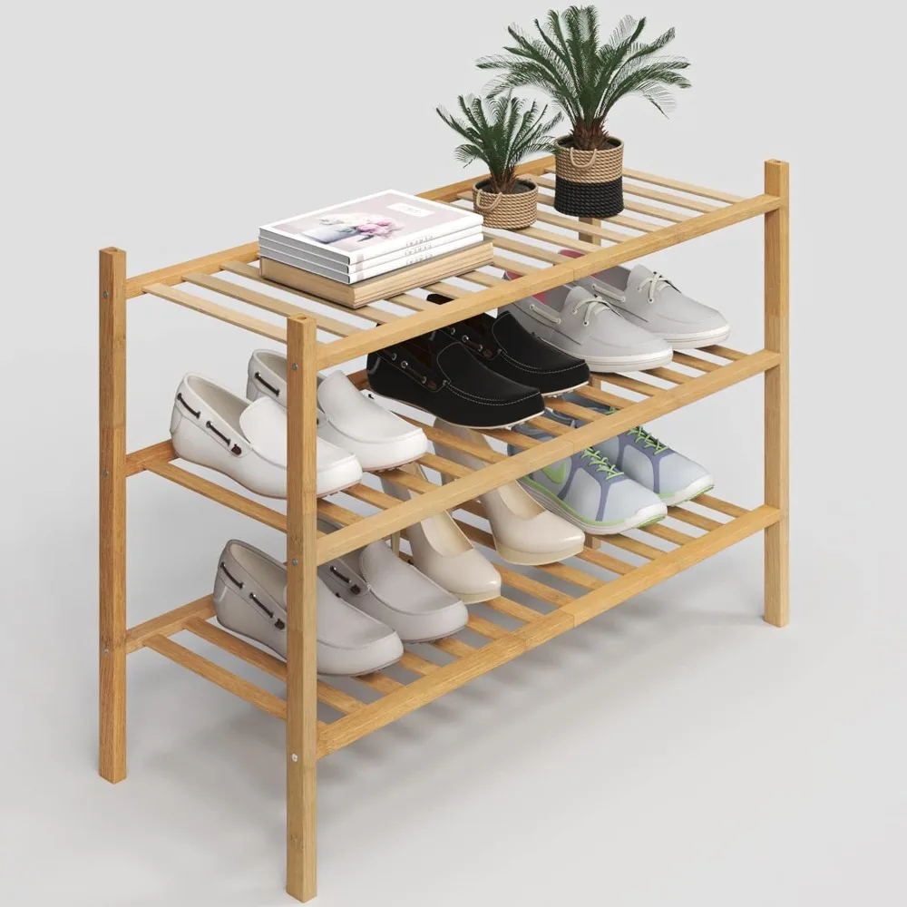 

3-Tier Shoe Rack for Closet, Stackable Shoes Rack Organizer Free Standing Shoe Shelf for Entryway and Closet Hallway,