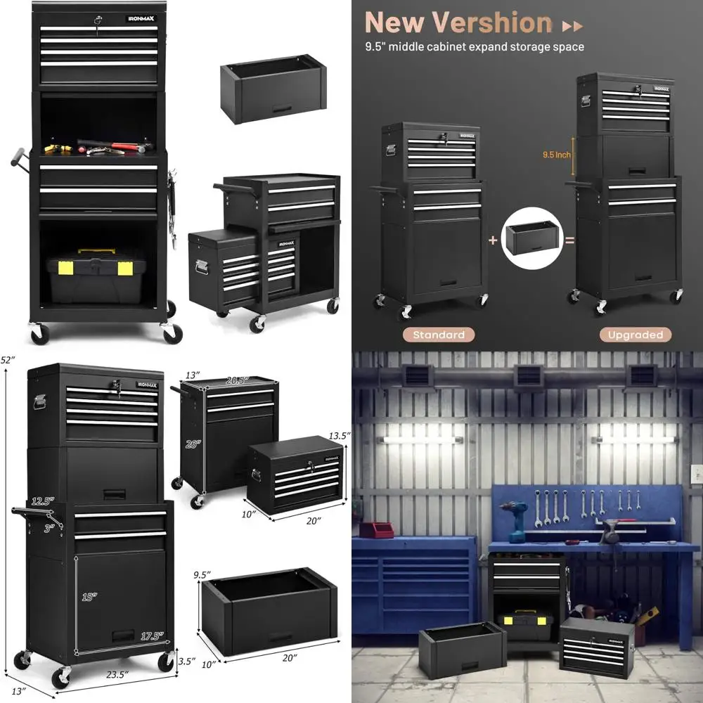 Robuste, verstellbare Garagenregale aus Metall, 3-stufige Lagerregale, 72 Höhe x 35,55 Breite x 16 Tiefe, Allzweckregal für Garage oder