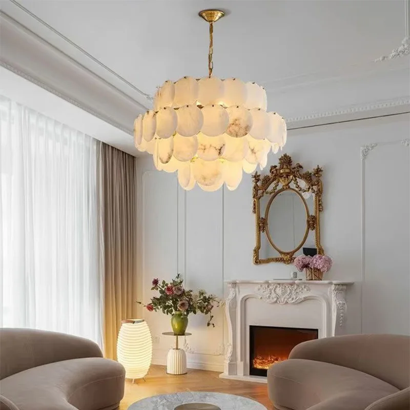 

Modern LED round marble chandelier with gold stainless steel body lustre, dimmable, for living room, dining room ceiling