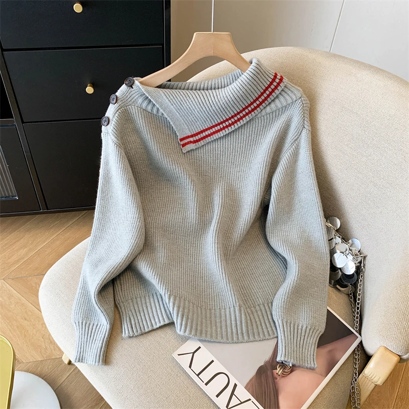 

Женский серый пуловер, свитер Y2k, винтажный мягкий уютный джемпер 2000-х годов, вязаный свитер с заниженными плечами и длинными рукавами, корейский свитер, осень-зима