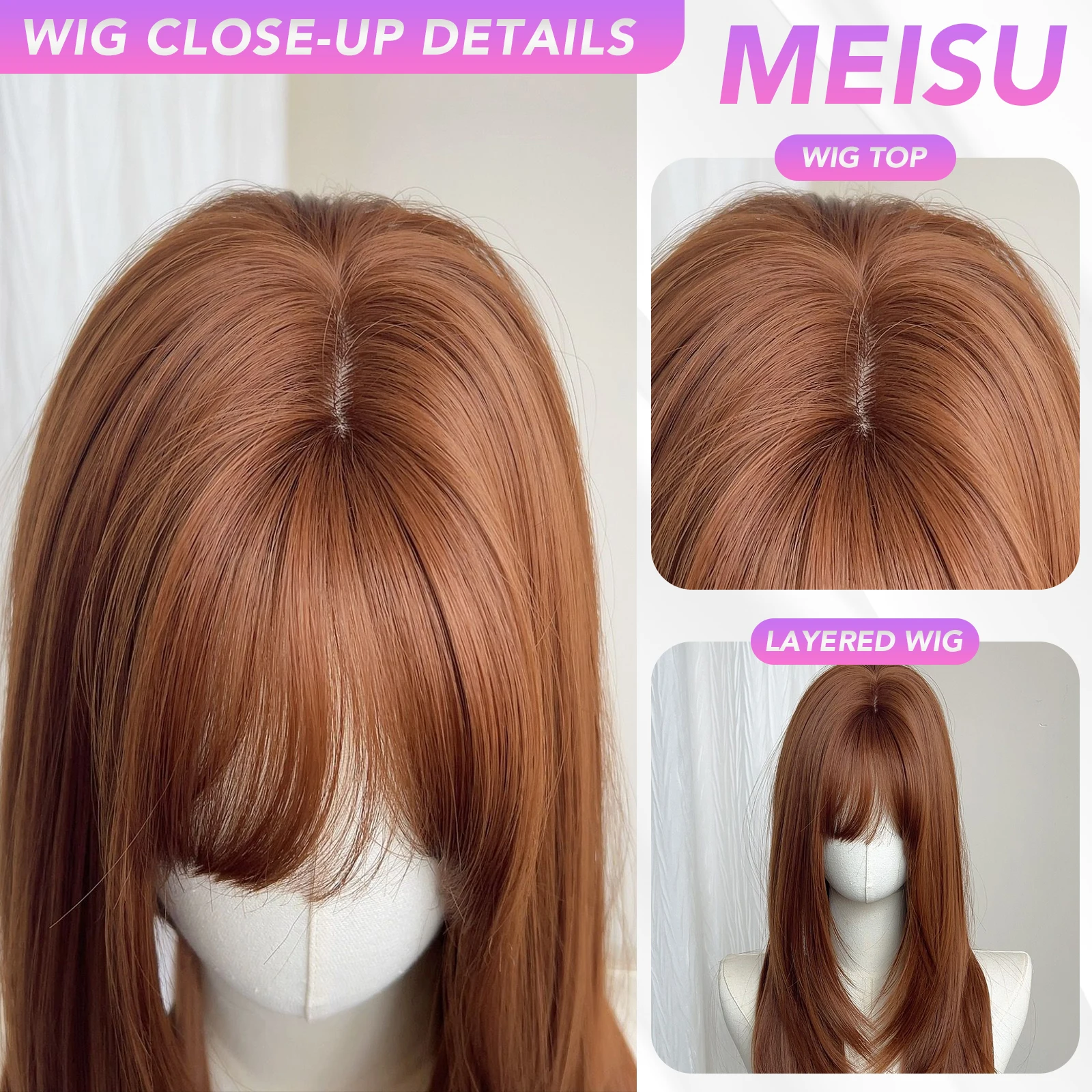 MEISU 26 بوصة شعر مستعار اصطناعي مستقيم الطبقات برتقالي داكن مقاومة للحرارة شعر طبيعي ناعم أنيق شعر مستعار للحفلات للنساء #4