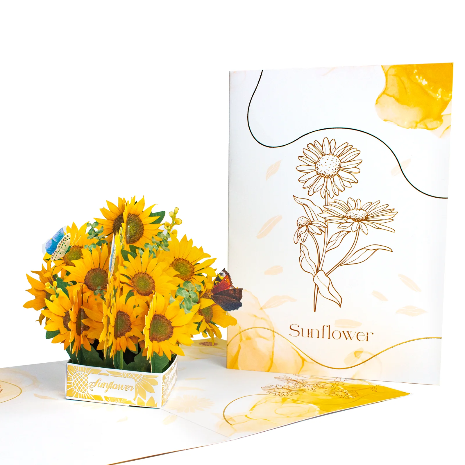 

2024 Wedding Invitation 3D Sunflower Happy Birthday Pop Up Greeting Card with Envelope