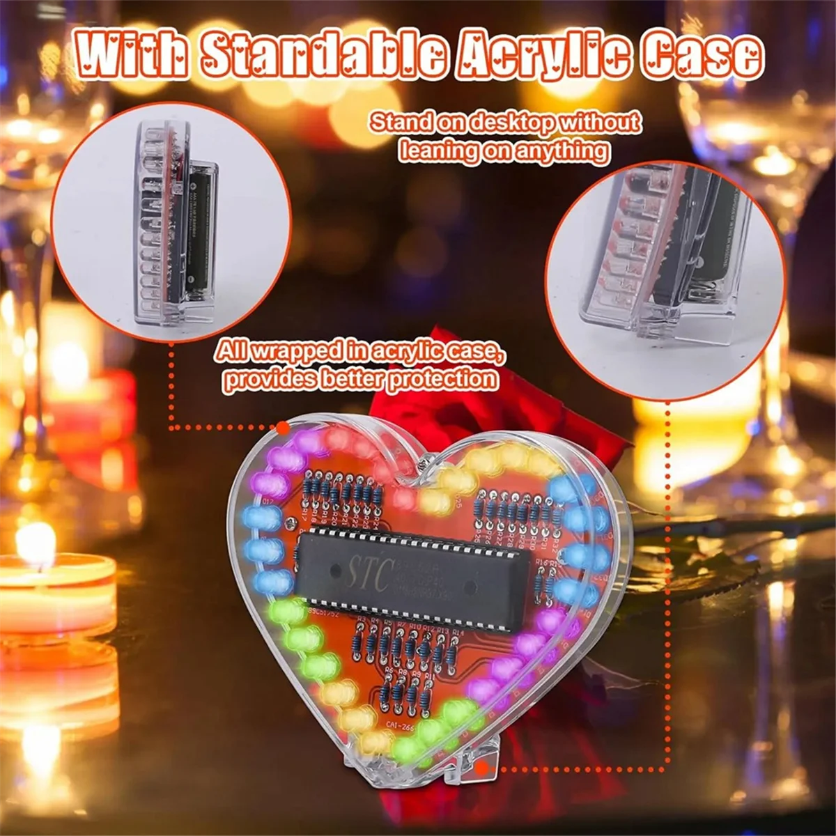 ABFKL Heart Shaped RGB LED Flashing Light Module DIY Electronic Kit Water Lamp Soldering Project Practice for School Student