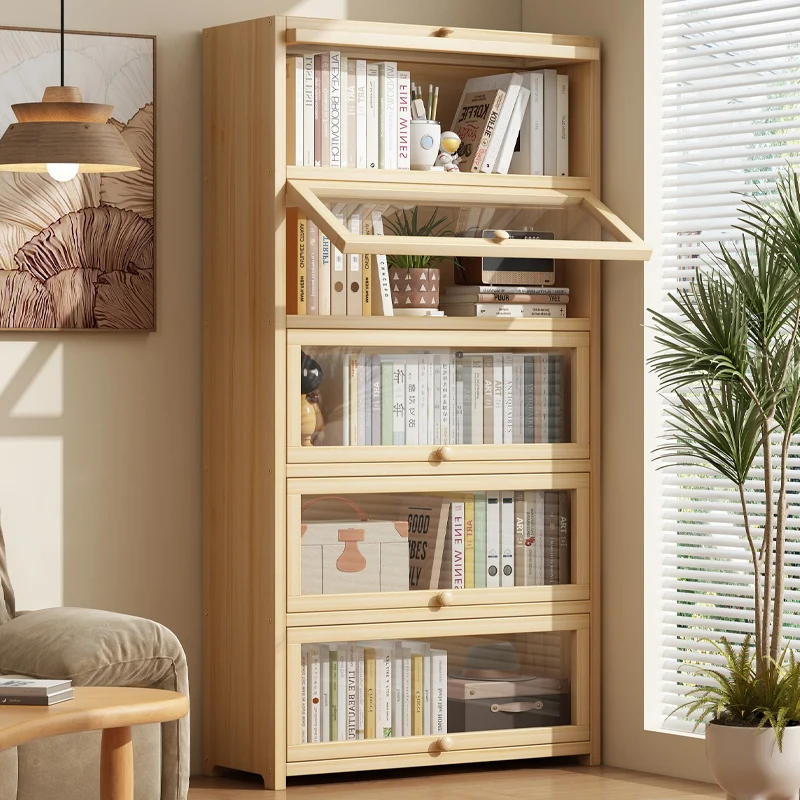 Children's reading rack against the wall with cabinet door Solid wood bookcase and locker integrated