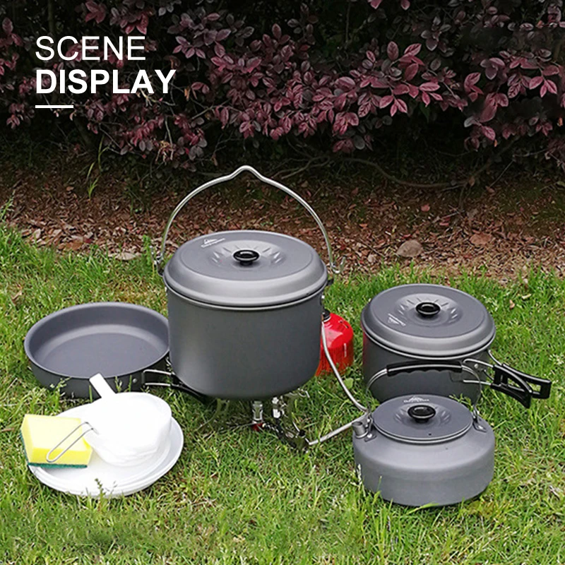 CAMPINGMOON MC-700 Grey Portable Outdoor Camping Cookware Set - Grey Kitchen Pot Set Cooking Pans And Pot for Camping