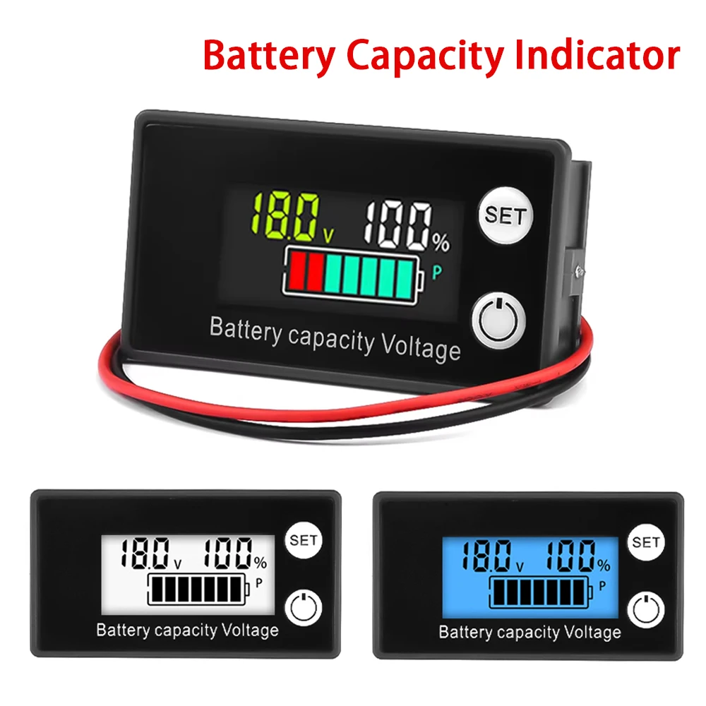 12V 24V 48V 72V Digital Battery Capacity Indicator DC 8V-100V Lead Acid Lithium LiFePO4 Car Motorcycle Voltmeter Voltage Gauge