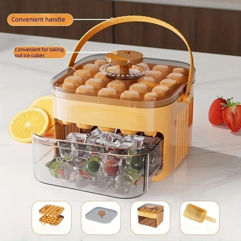 Compact Double Layer Ice Cube Tray with Lid and Bin, Pull-Out Ice Drawer with Portable Handle, Kitchen Accessories, Gadgets 2026