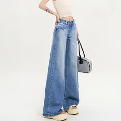 Fashion Blue Wide Leg Jeans For Women High Waist Baggy Jeans Casual Coordinated Pants Elegant Loose High Street Denim Pant Cloes