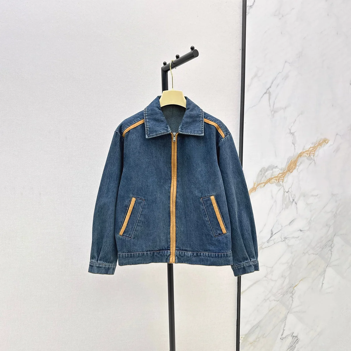 2026 high-quality new women's retro washed contrasting woven denim jacket--hb803